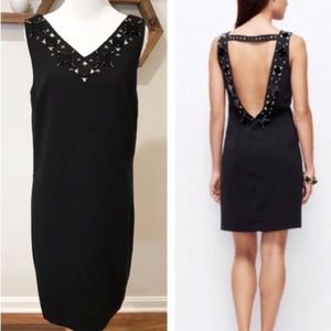 Ann Taylor Black Beaded Plunge Back Cocktail Dress